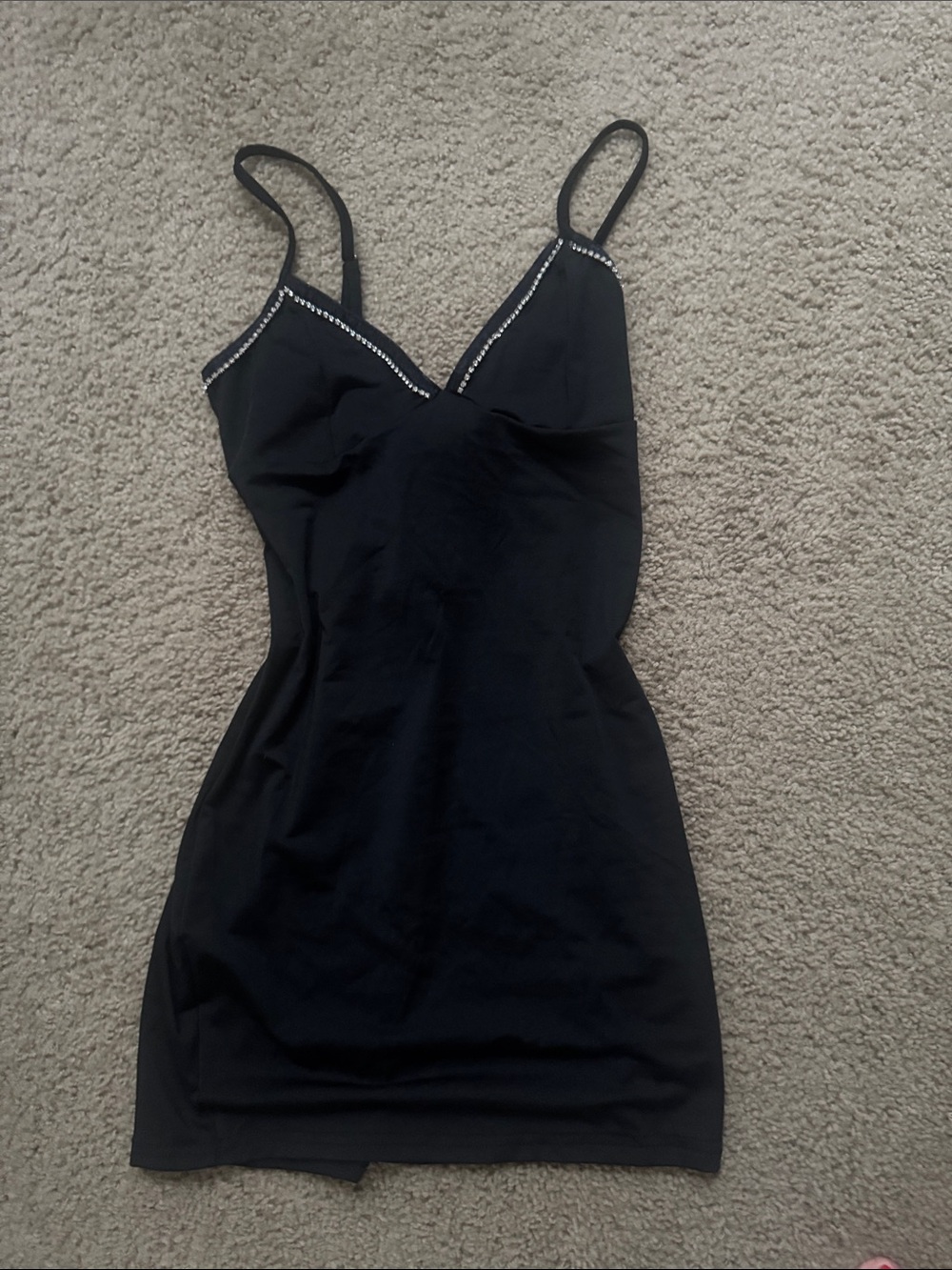 SHEIN Black Slip Dress with Rhinestone Trim